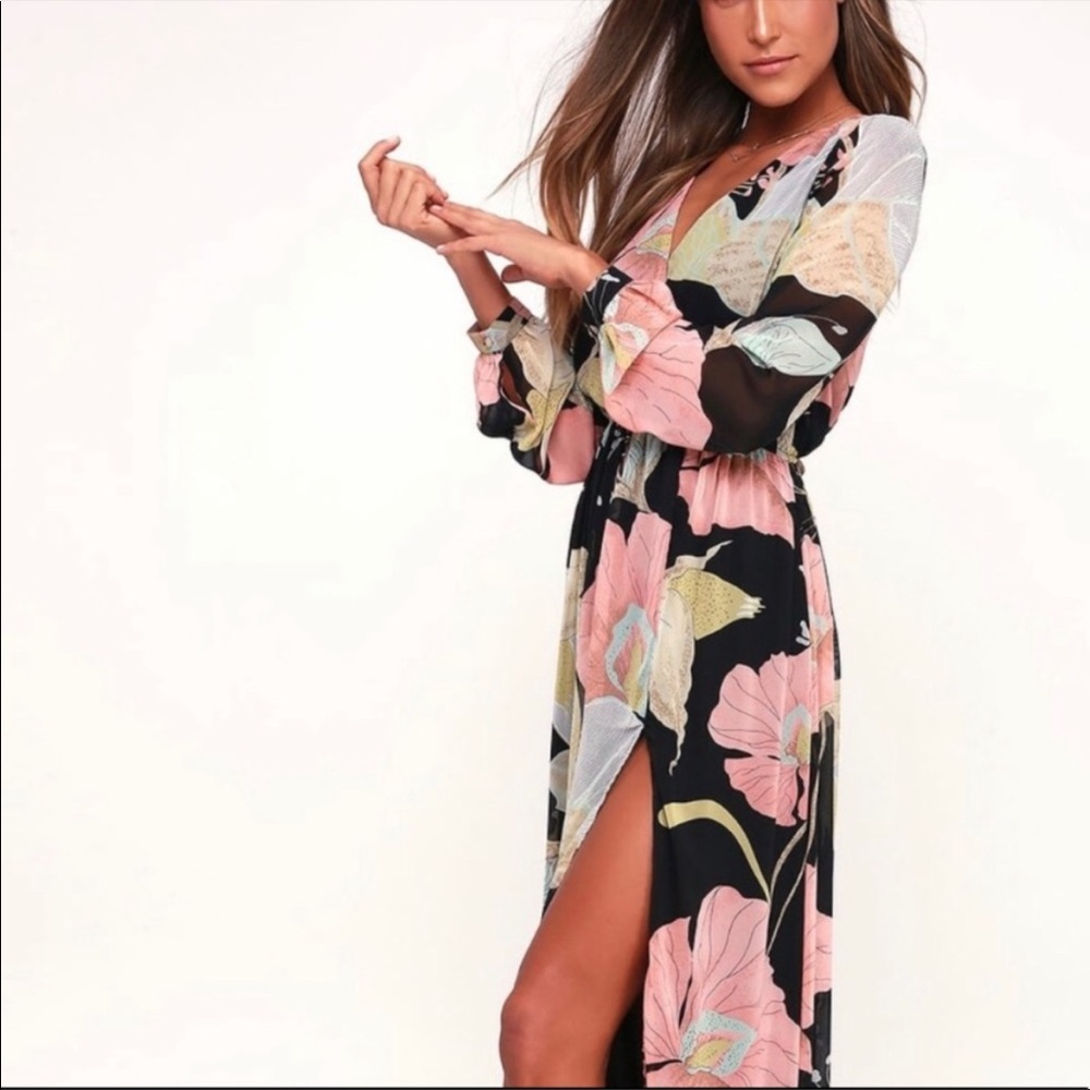 COPY - WONDROUS WATER LILLIES BLACK MAXI DRESS XS